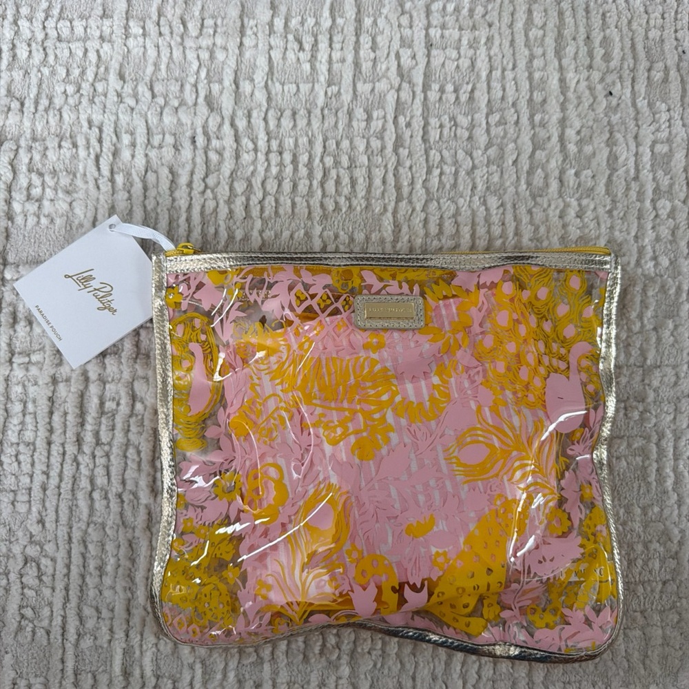 Lilly Pulitzer Vinyl Beach Essentials Paradise Pouch - Royal Zoo Print - NWT